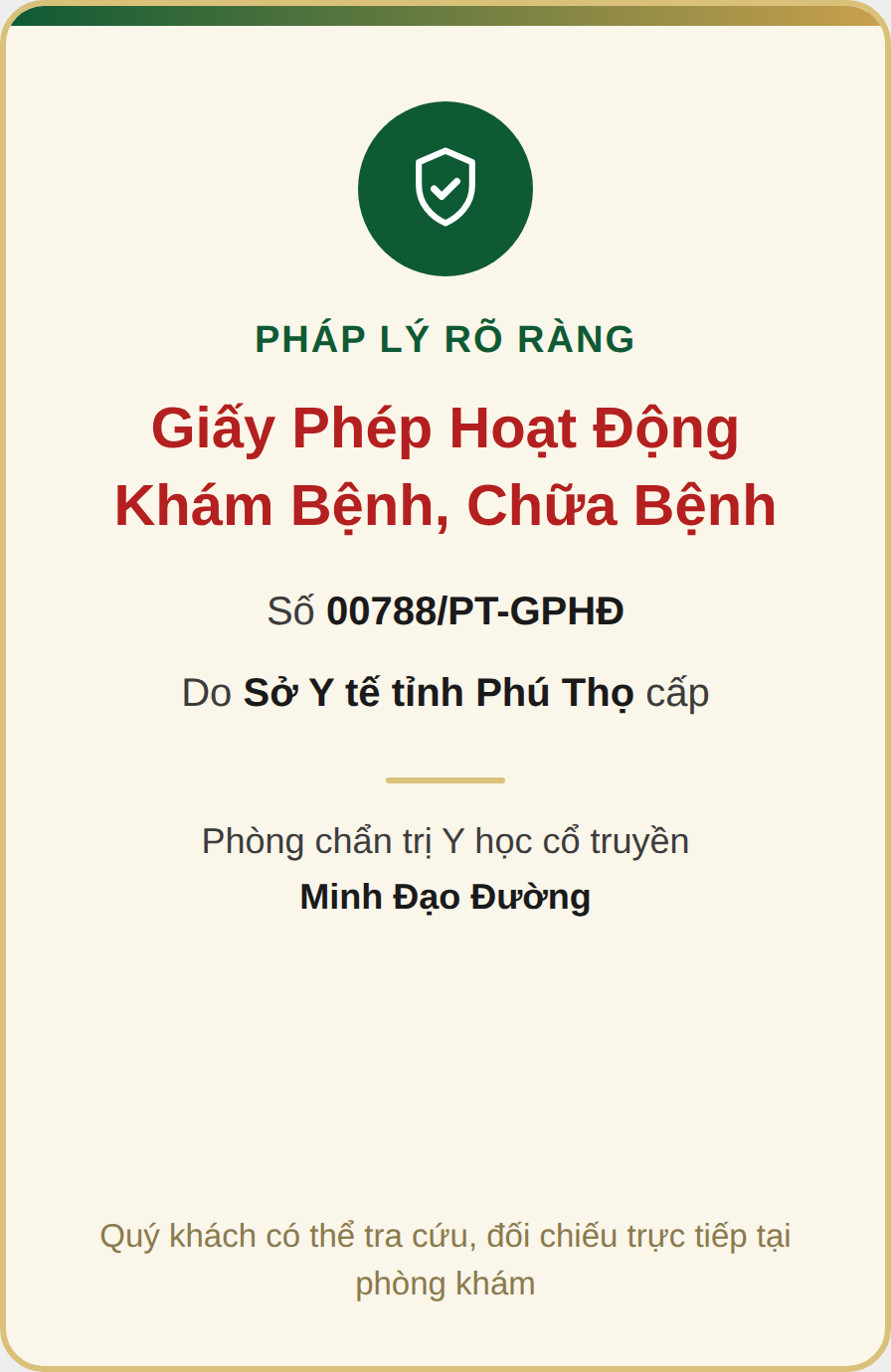Giấy phép hoạt động khám bệnh, chữa bệnh của Phòng chẩn trị Y học cổ truyền Minh Đạo Đường